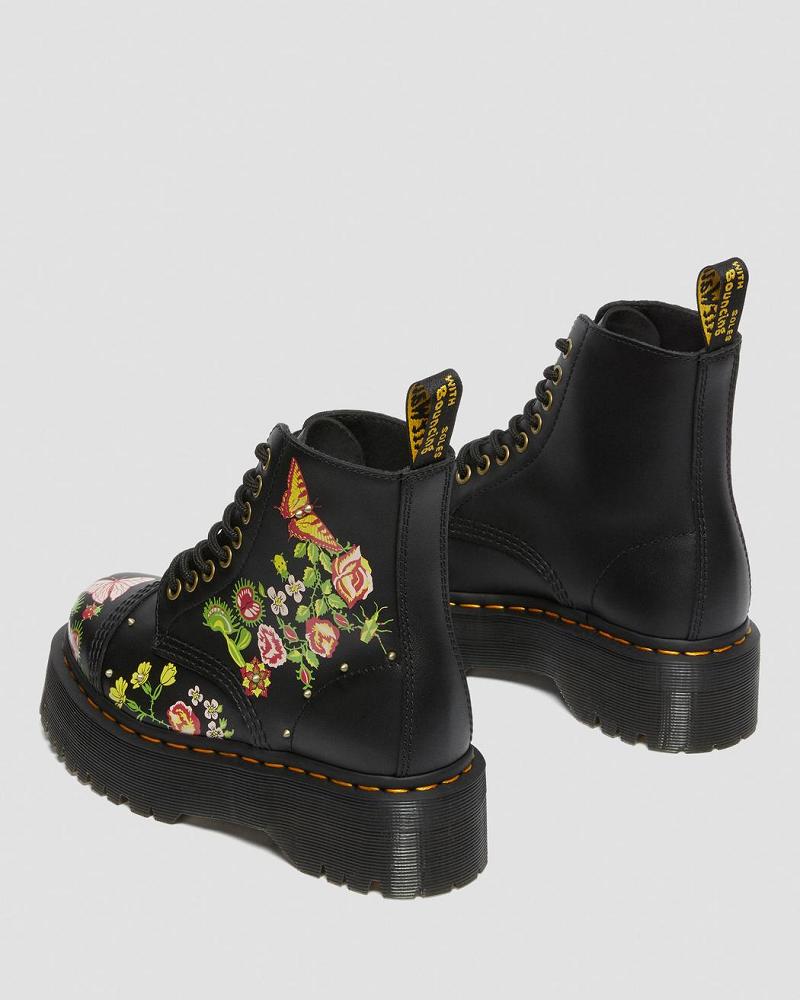 Botas Plataforma Dr Martens Sinclair Floral Bloom Cuero Mujer Negros Multicolor | MX 529RVD